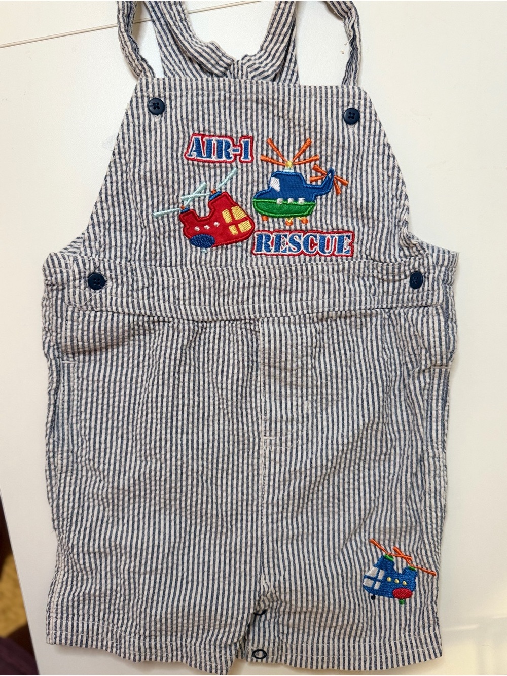 Seersucker Embroidered Overalls (18M)